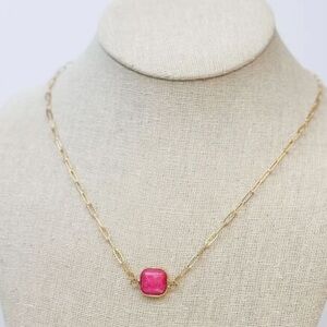 NEW Semi Precious Square Stone Necklace- Guava